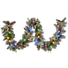 2.7M Pre-Lit Snow-Flocked Christmas Garland – Pinecones Berries Baubles 30 LED Lights
