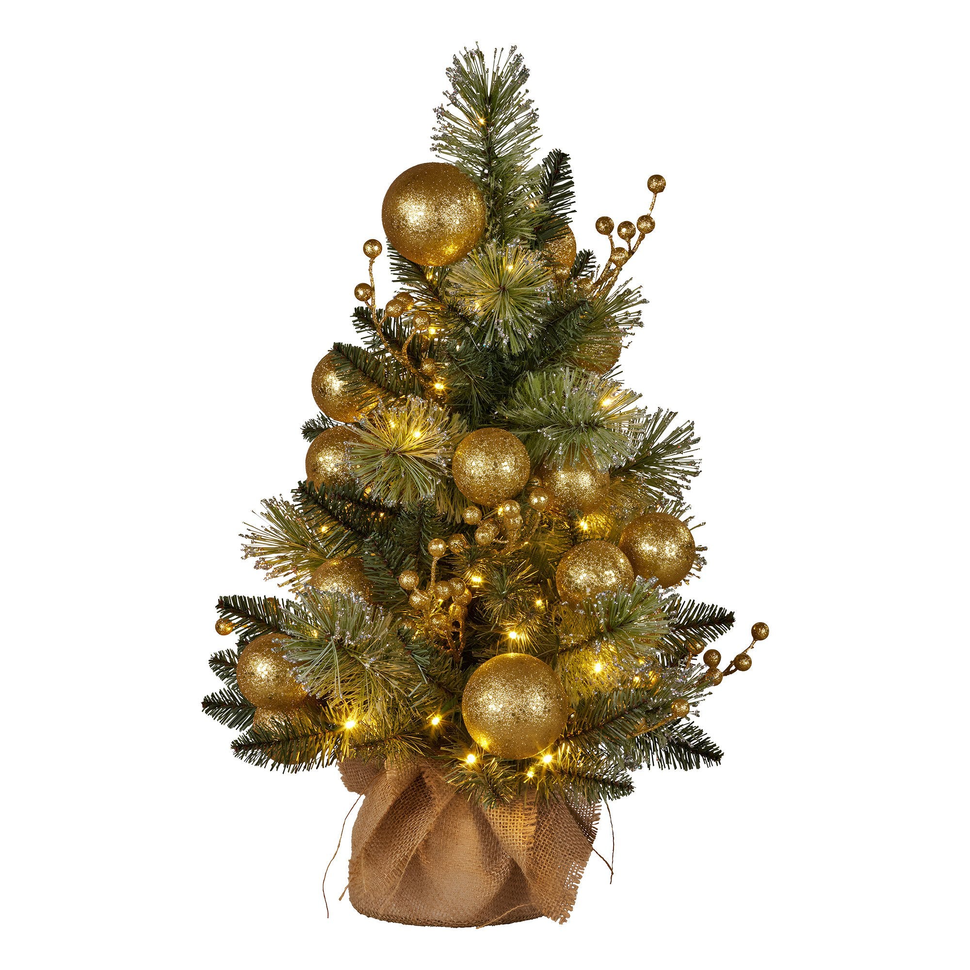 61CM Decorated Tabletop Christmas Tree – 80 Tips, 50 Warm White LED Lights