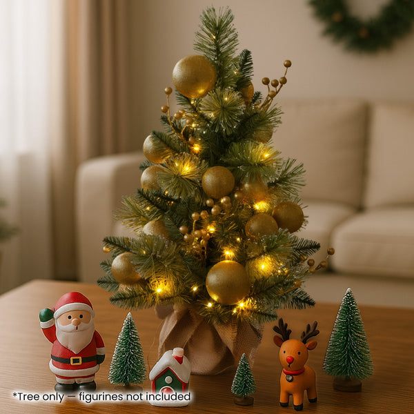 61CM Pre-Lit Gold Tabletop Christmas Tree with Warm White LEDs