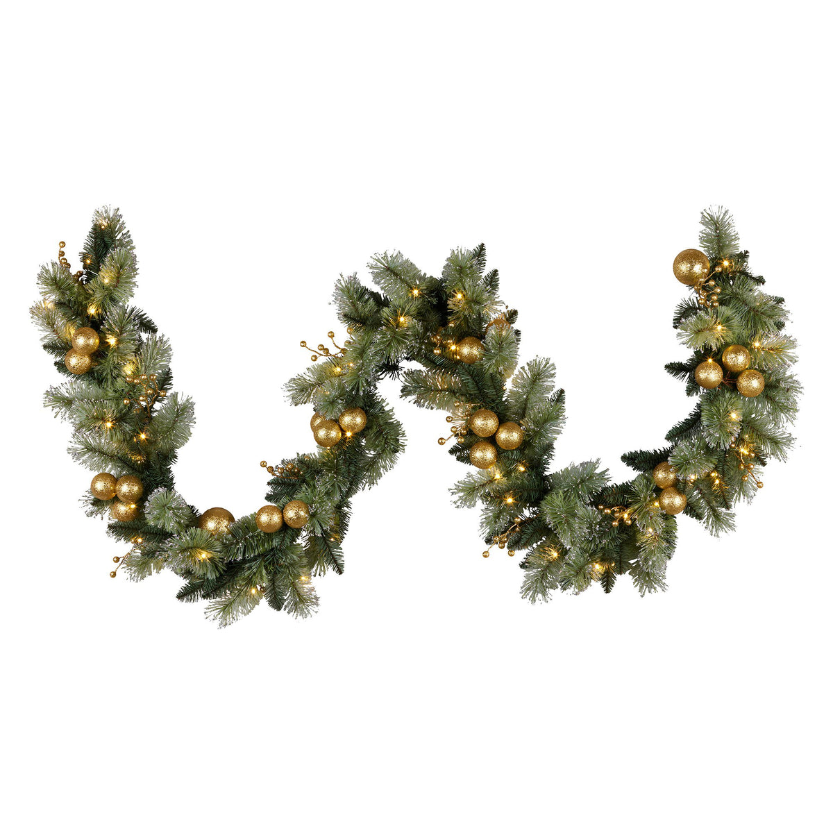 2.7M Pre-Lit Christmas Garland with Gold Baubles & Warm White LEDs