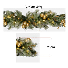 2.7M Pre-Lit Christmas Garland with Gold Baubles & Warm White LEDs