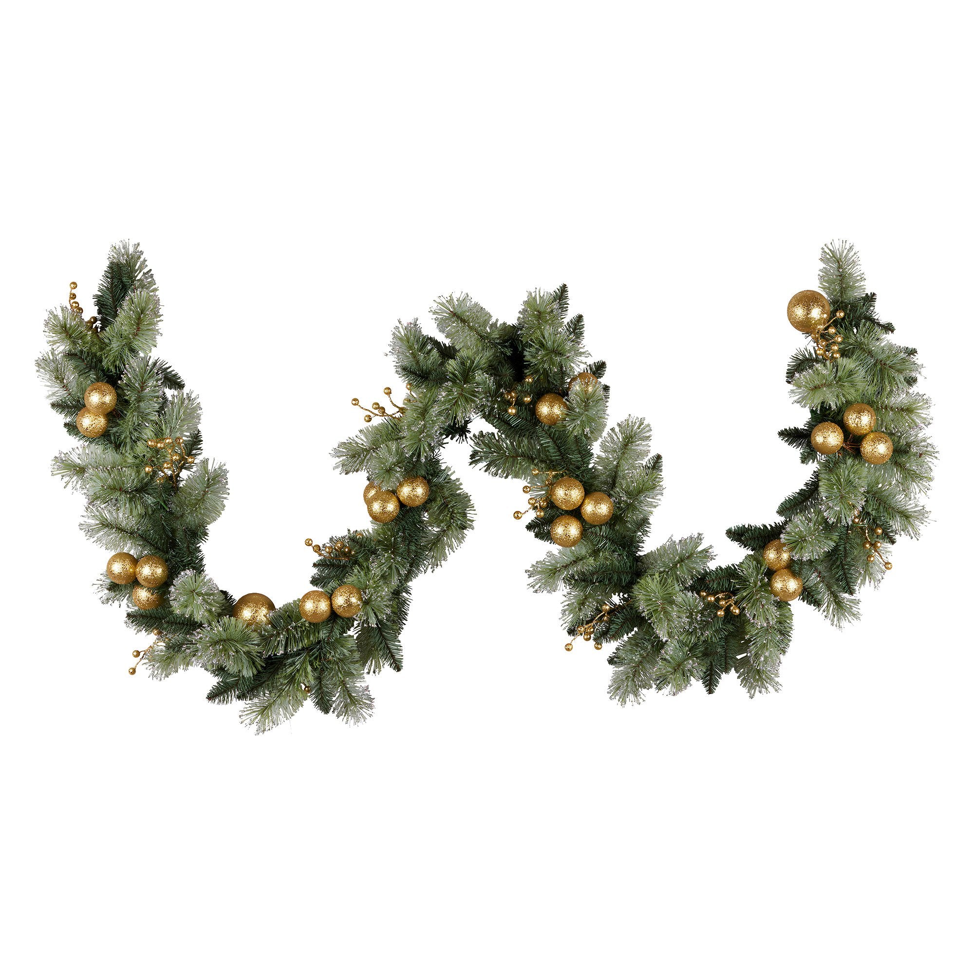2.7M Pre-Lit Christmas Garland with Gold Baubles & Warm White LEDs