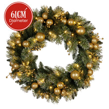 61CM Christmas Wreath with 50 LED Lights & Gold Baubles