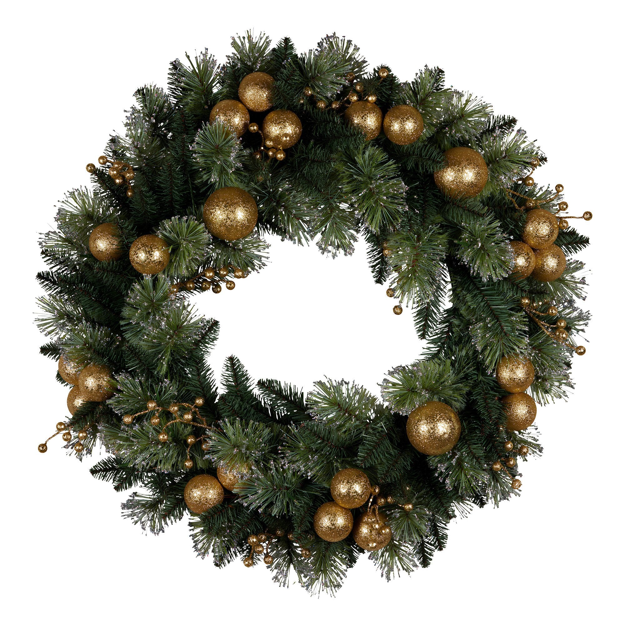 61CM Christmas Wreath with 50 LED Lights & Gold Baubles