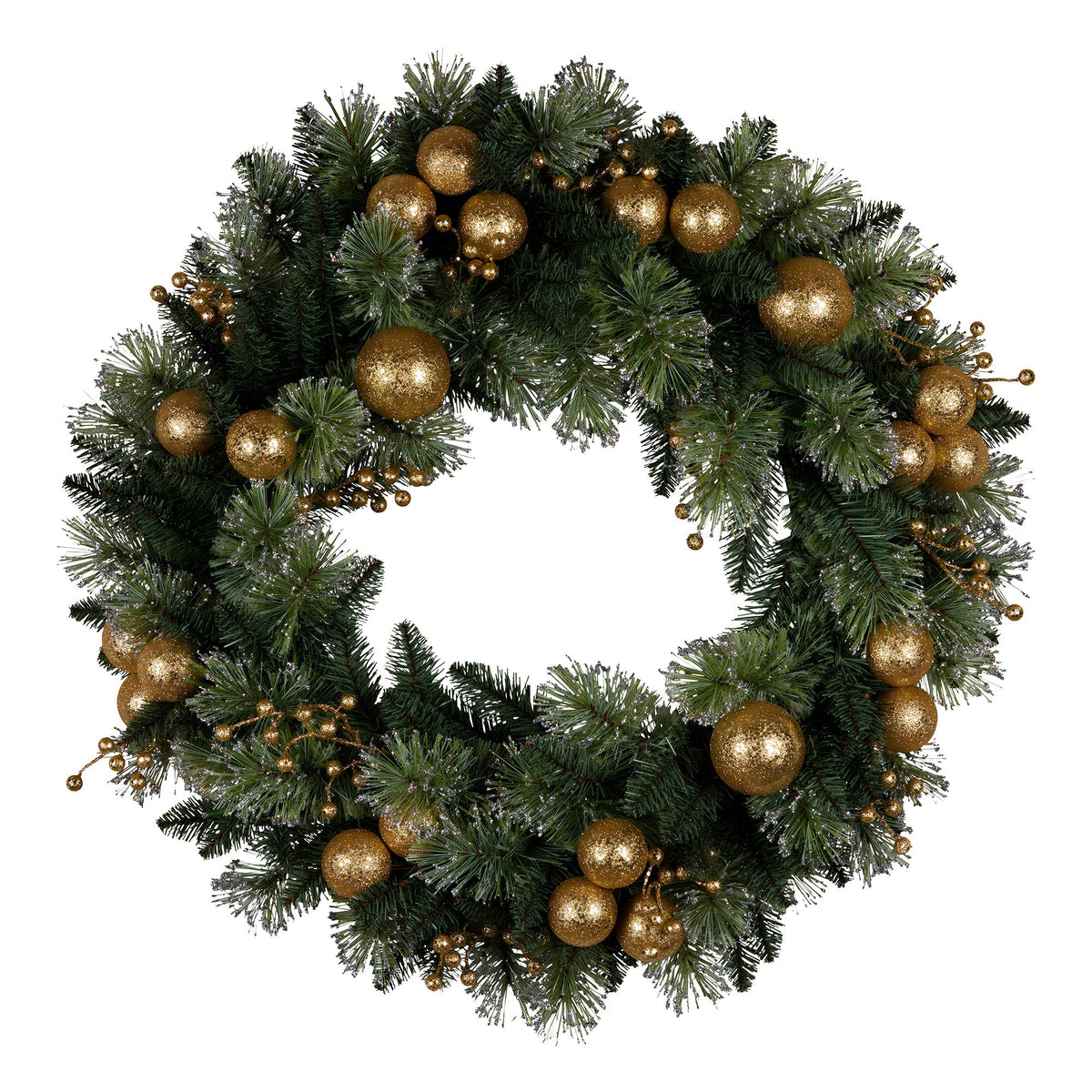 61CM Christmas Wreath with 50 LED Lights & Gold Baubles
