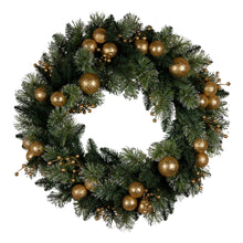 61CM Christmas Wreath with 50 LED Lights & Gold Baubles