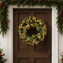 61CM Christmas Wreath with 50 LED Lights & Gold Baubles