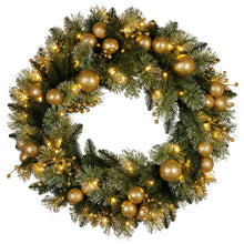 76cm Pre-Lit Christmas Wreath – Gold Baubles & Berries, 70 LED Warm White