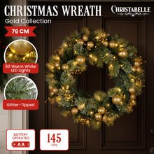 76CM Christmas Wreath with 70 LED Lights & Gold Baubles