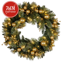 76cm Pre-Lit Christmas Wreath – Gold Baubles & Berries, 70 LED Warm White