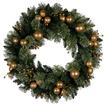 76cm Pre-Lit Christmas Wreath – Gold Baubles & Berries, 70 LED Warm White