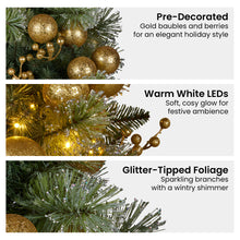 76cm Pre-Lit Christmas Wreath – Gold Baubles & Berries, 70 LED Warm White