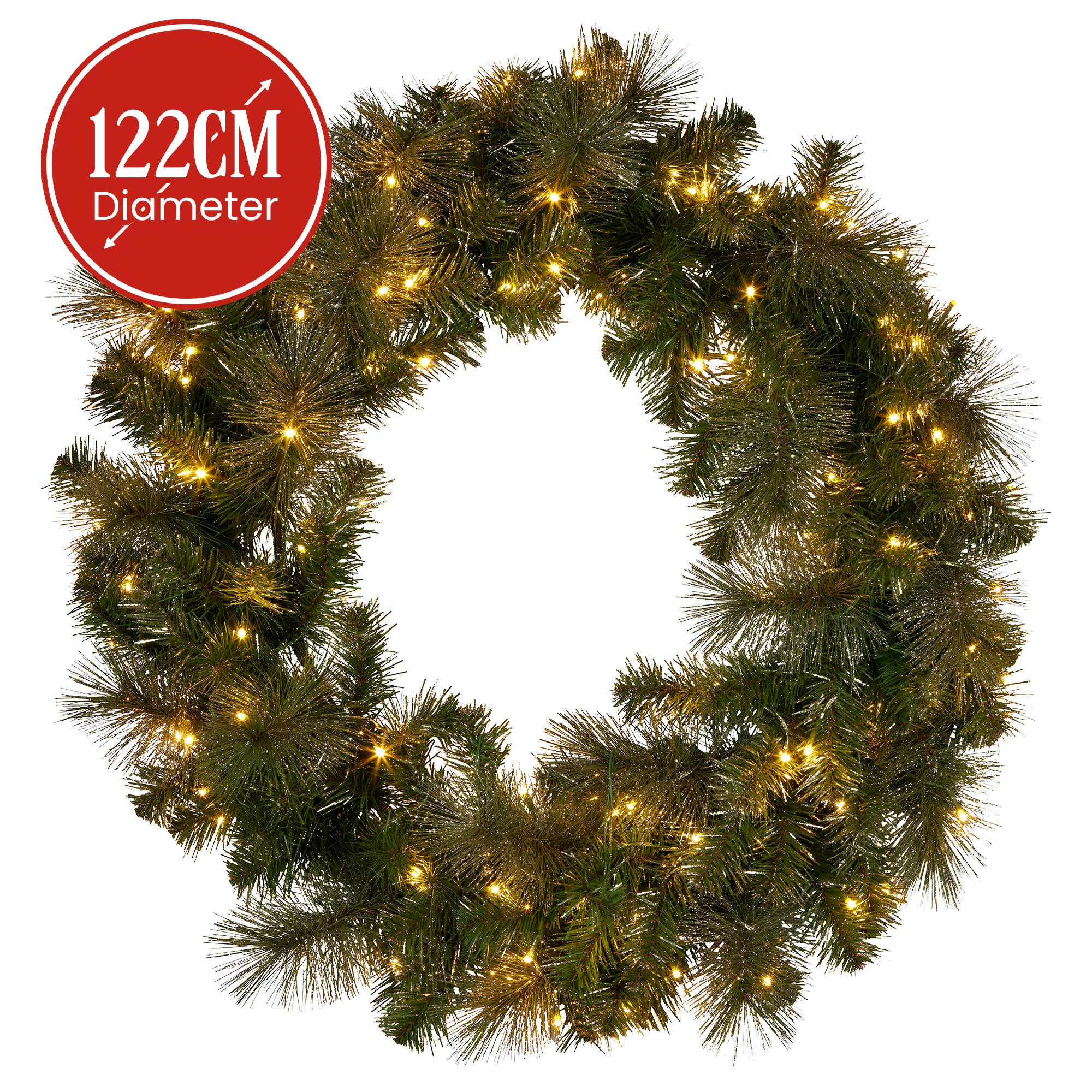 122cm Split Pre-Lit Christmas Wreath – 432 Tips, 140 LED (2 Piece)