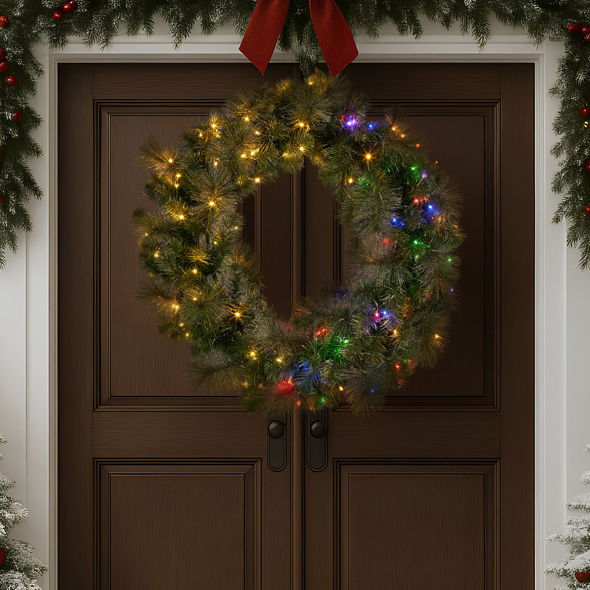 122cm Split Pre-Lit Christmas Wreath – 432 Tips, 140 LED (2 Piece)