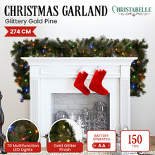 2.7M Pre-Lit Glitter Gold Christmas Garland with 70 Multi-Function LEDs