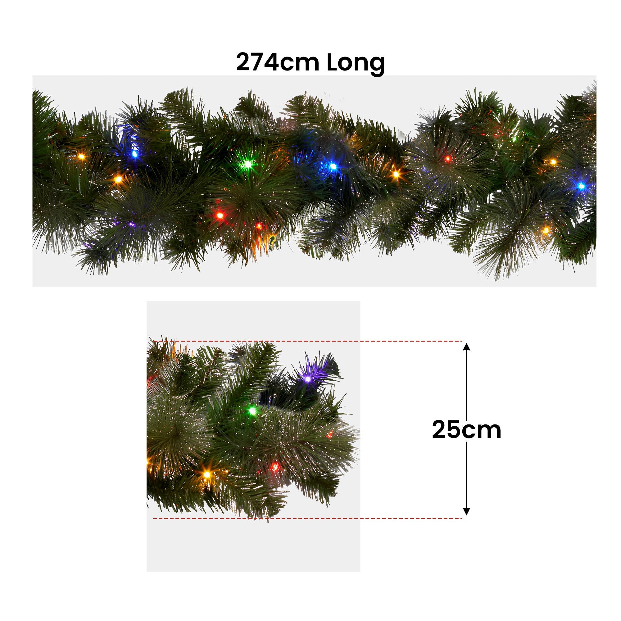 2.7M Pre-Lit Christmas Garland – 150 Tips, 70 LED Gold Glitter