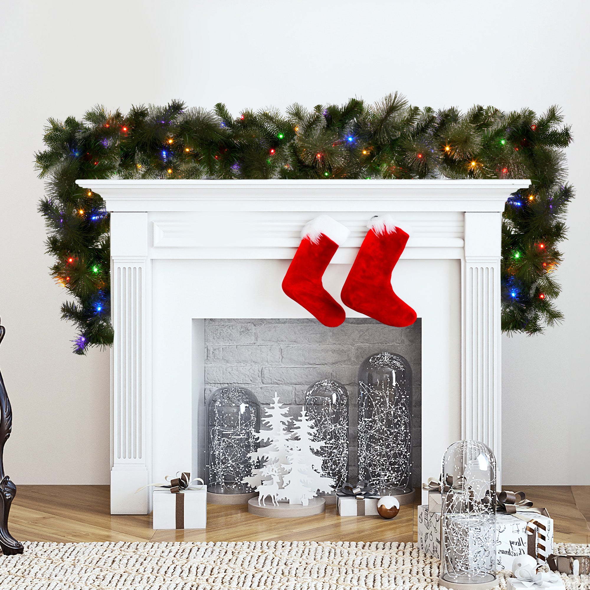 2.7M Pre-Lit Christmas Garland – 150 Tips, 70 LED Gold Glitter