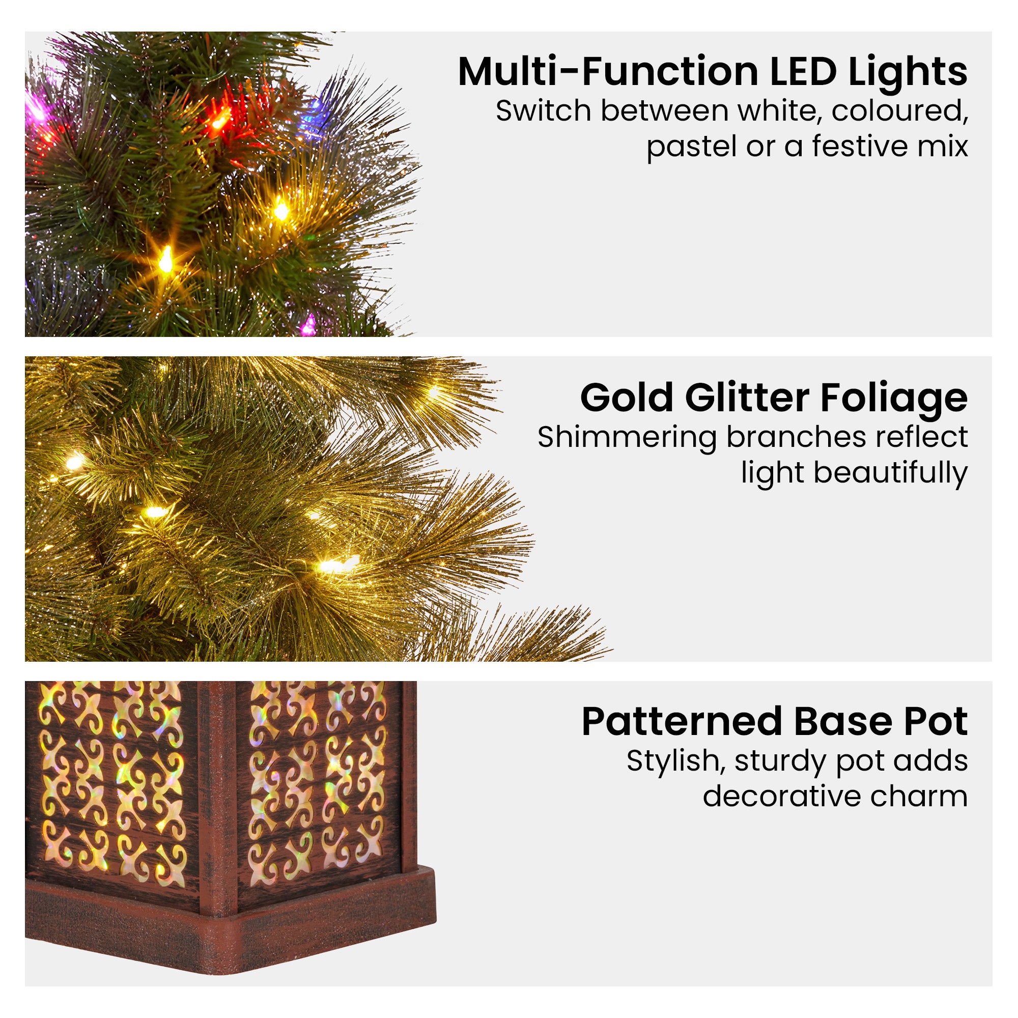 4FT Pre-Lit Glitter Gold Christmas Tree with 100 Multi-Function LEDs