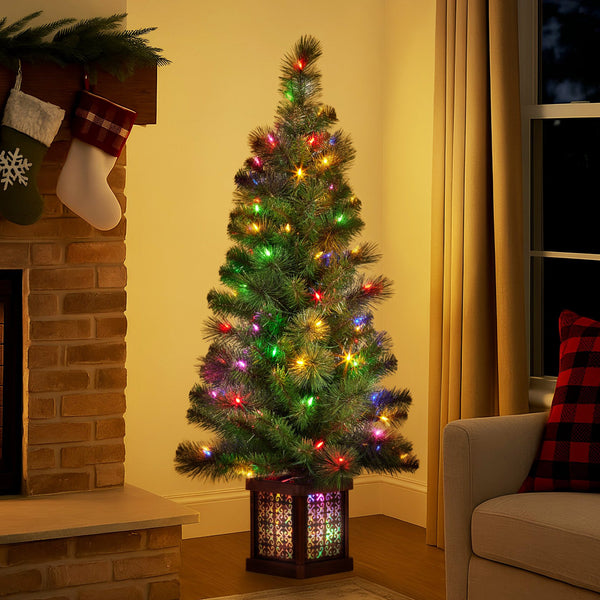 4FT Glitter Gold Christmas Tree – 150 Tips, 100 LED Lights