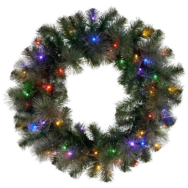 61cm Pre-Lit Christmas Wreath – Gold Pine, 50 LED Multi Function