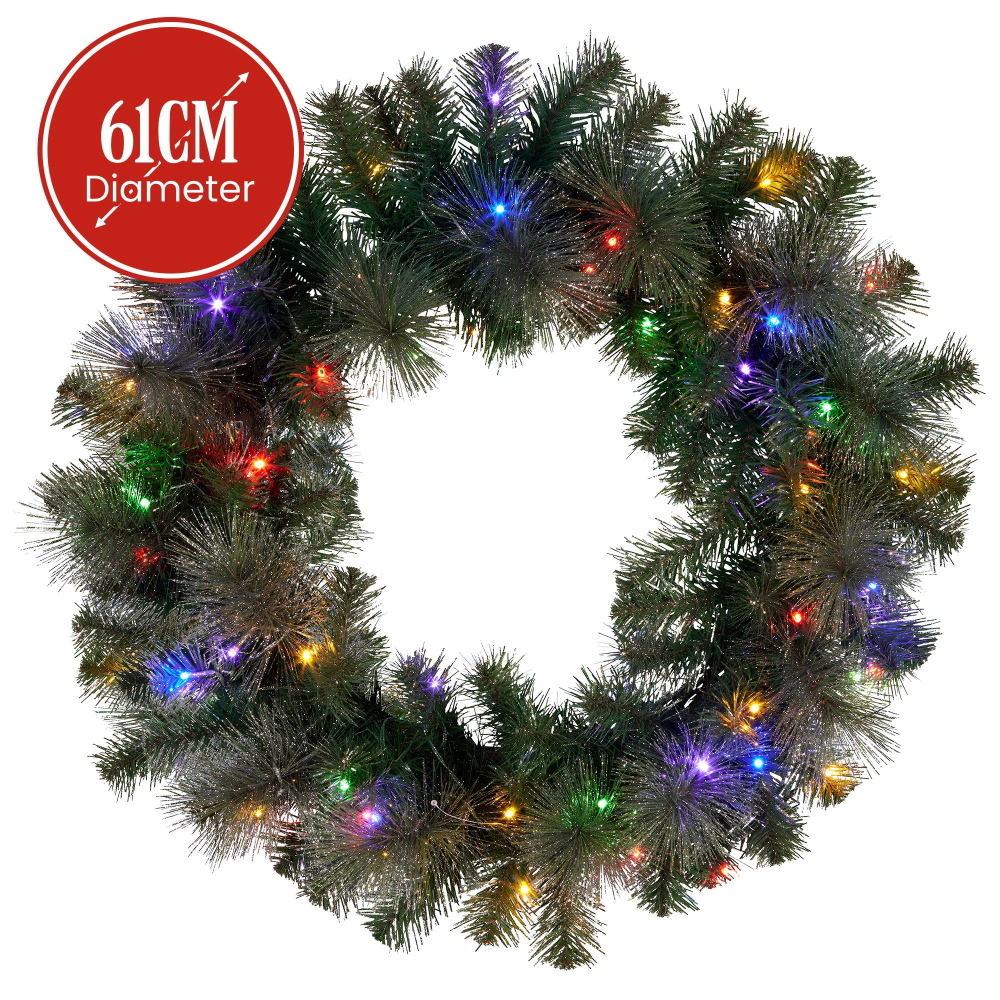 61cm Pre-Lit Christmas Wreath – Gold Pine, 50 LED Multi Function