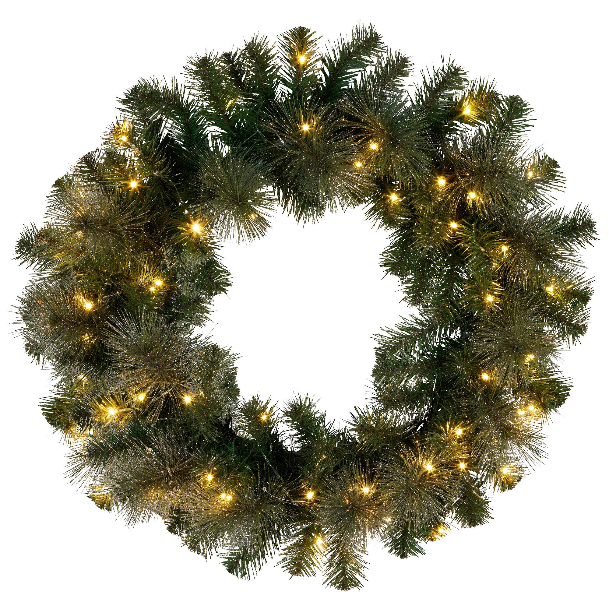 61cm Pre-Lit Christmas Wreath – Gold Pine, 50 LED Multi Function