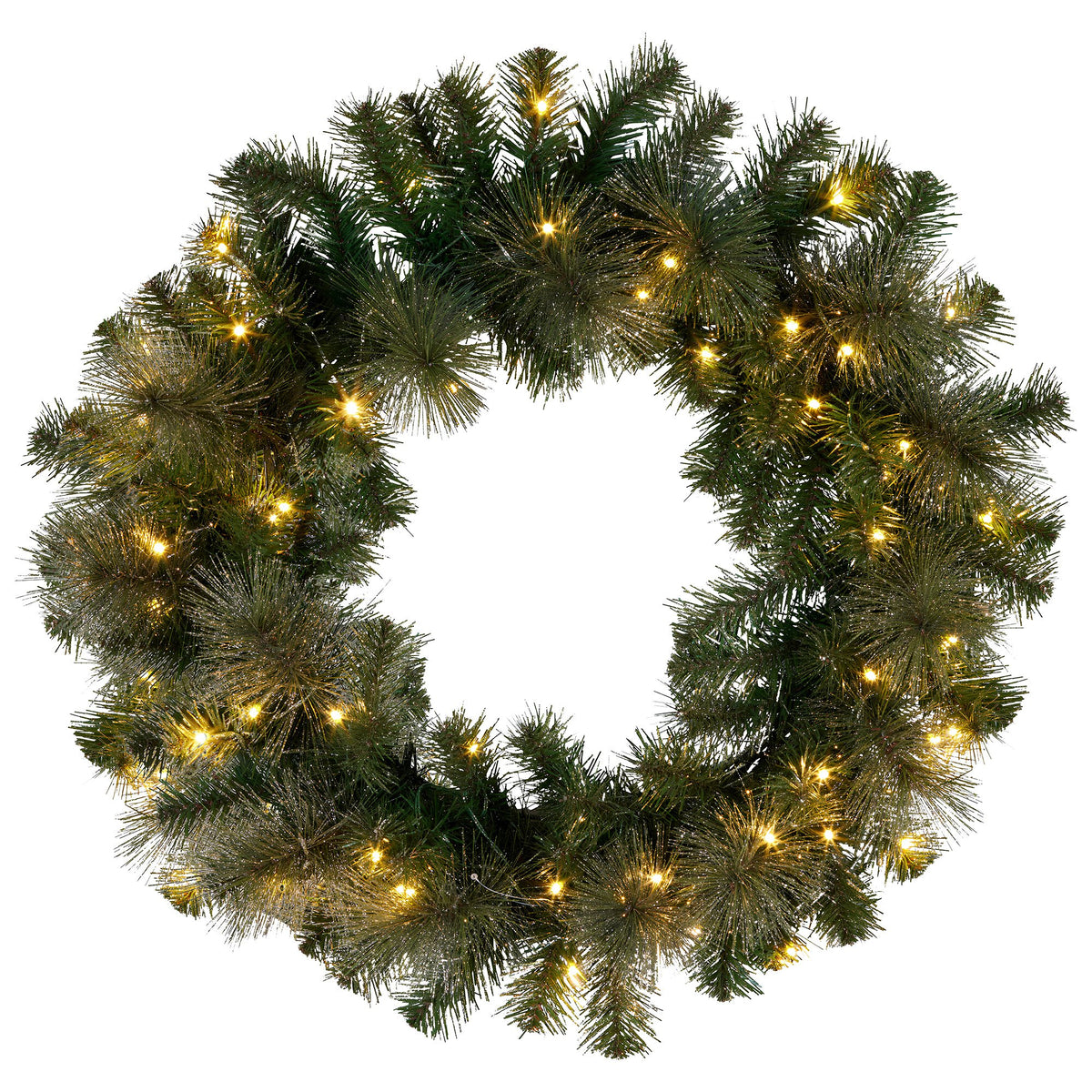 61CM Pre-Lit Glitter Pine Christmas Wreath with Multi-Colour LEDs