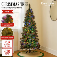 7.5FT Slim Pre-Lit Glitter Gold Christmas Tree with 400 LEDs