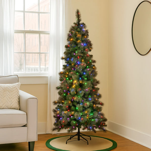 7.5FT Slim Gold Christmas Tree – 620 Tips, 400 Multicolour LED Lights