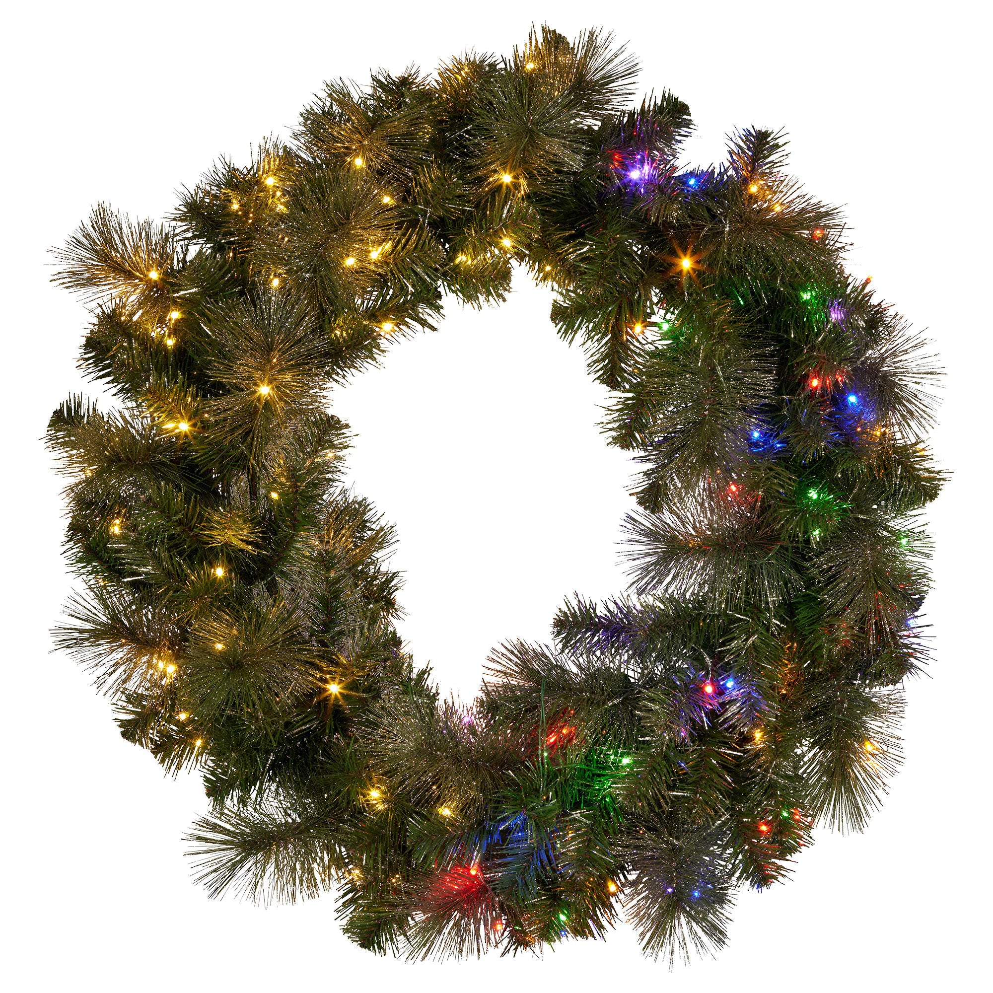 76cm Split Pre-Lit Christmas Wreath – 124 Tips, 100 LED (2 Piece)