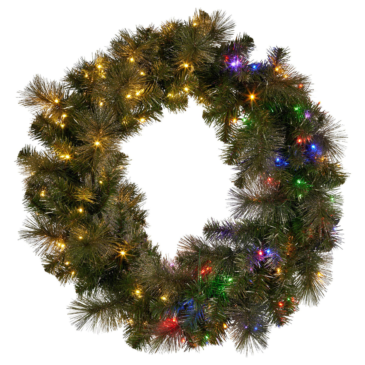 76CM Split Pre-Lit Christmas Wreath for Double Doors with 100 LEDs