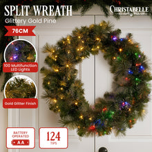 76CM Split Pre-Lit Christmas Wreath for Double Doors with 100 LEDs