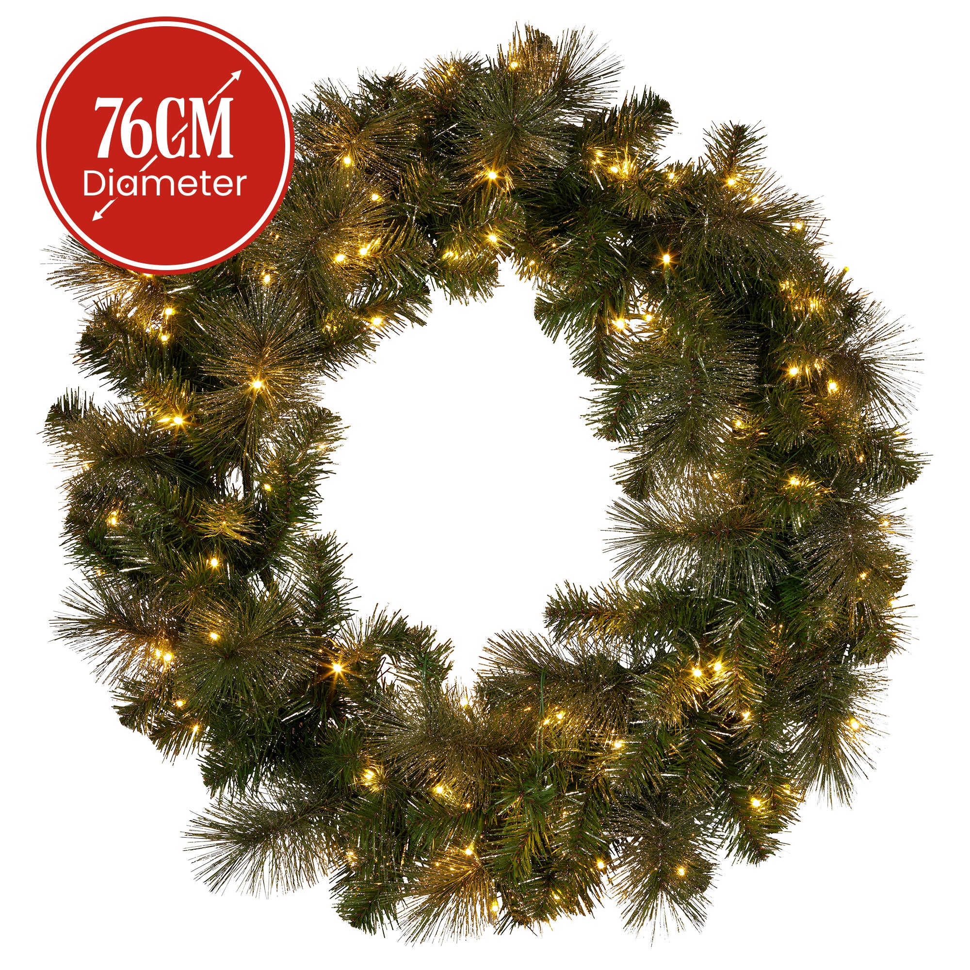 76cm Split Pre-Lit Christmas Wreath – 124 Tips, 100 LED (2 Piece)