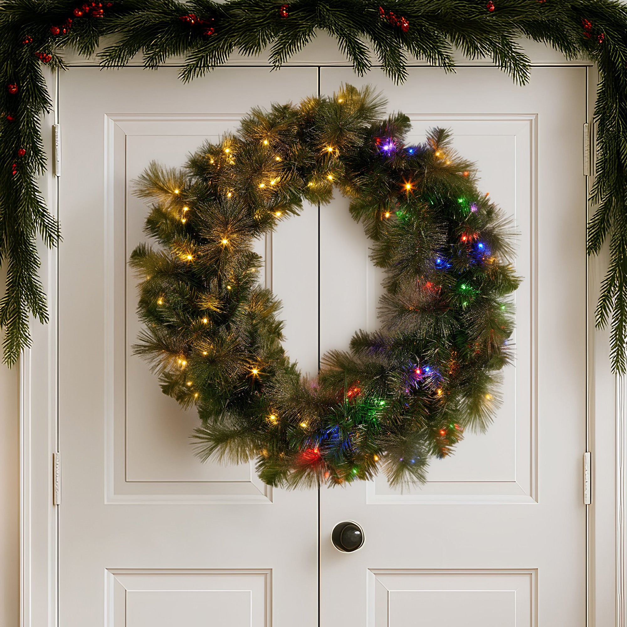 76cm Split Pre-Lit Christmas Wreath – 124 Tips, 100 LED (2 Piece)