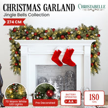 2.7M Pre-Lit Christmas Garland with Red & Silver Baubles