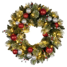 61cm Pre-Lit Christmas Wreath – Baubles & Berries, 50 LED Warm White