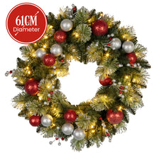 61cm Pre-Lit Christmas Wreath – Baubles & Berries, 50 LED Warm White