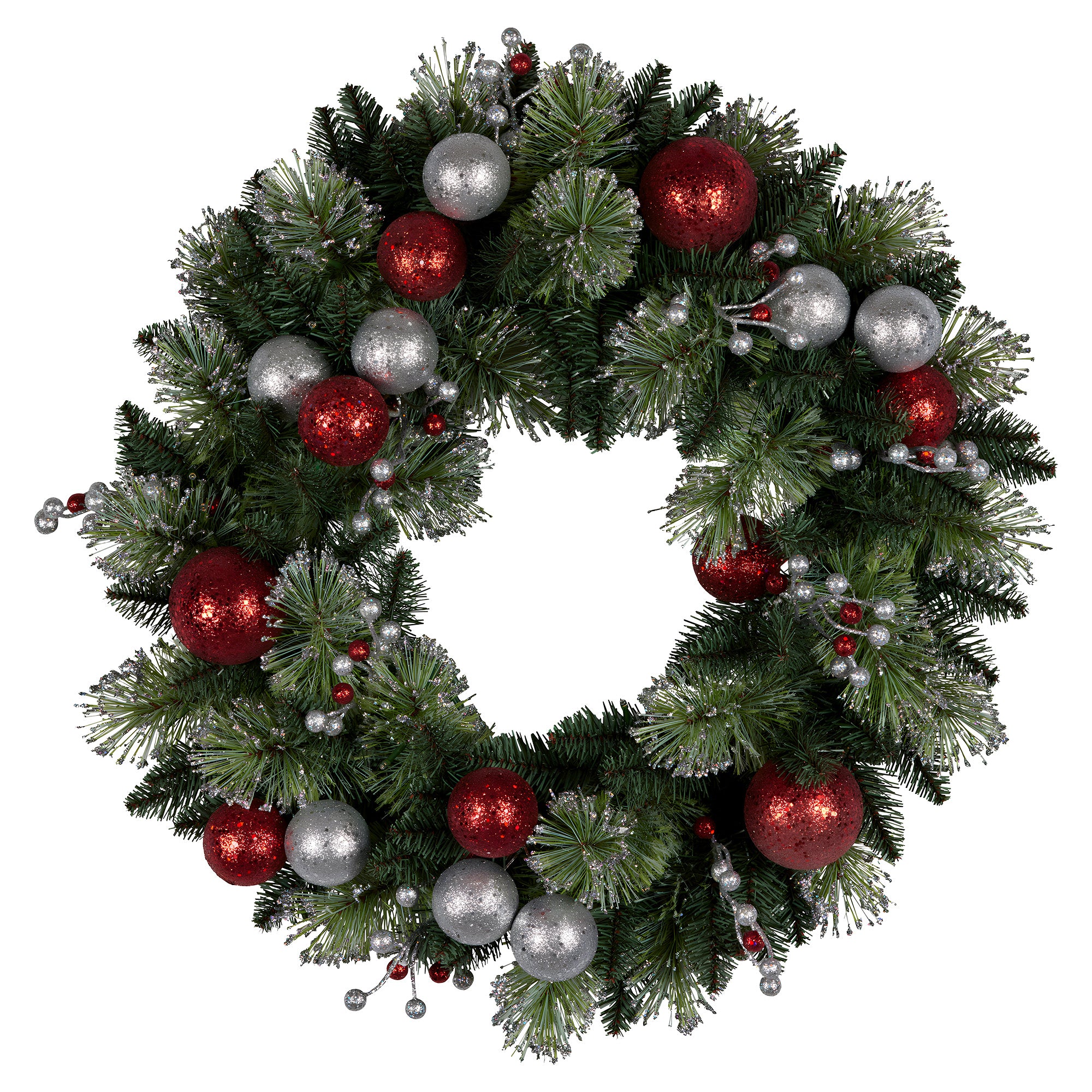 61cm Pre-Lit Christmas Wreath – Baubles & Berries, 50 LED Warm White