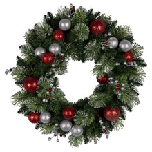 61cm Pre-Lit Christmas Wreath – Baubles & Berries, 50 LED Warm White