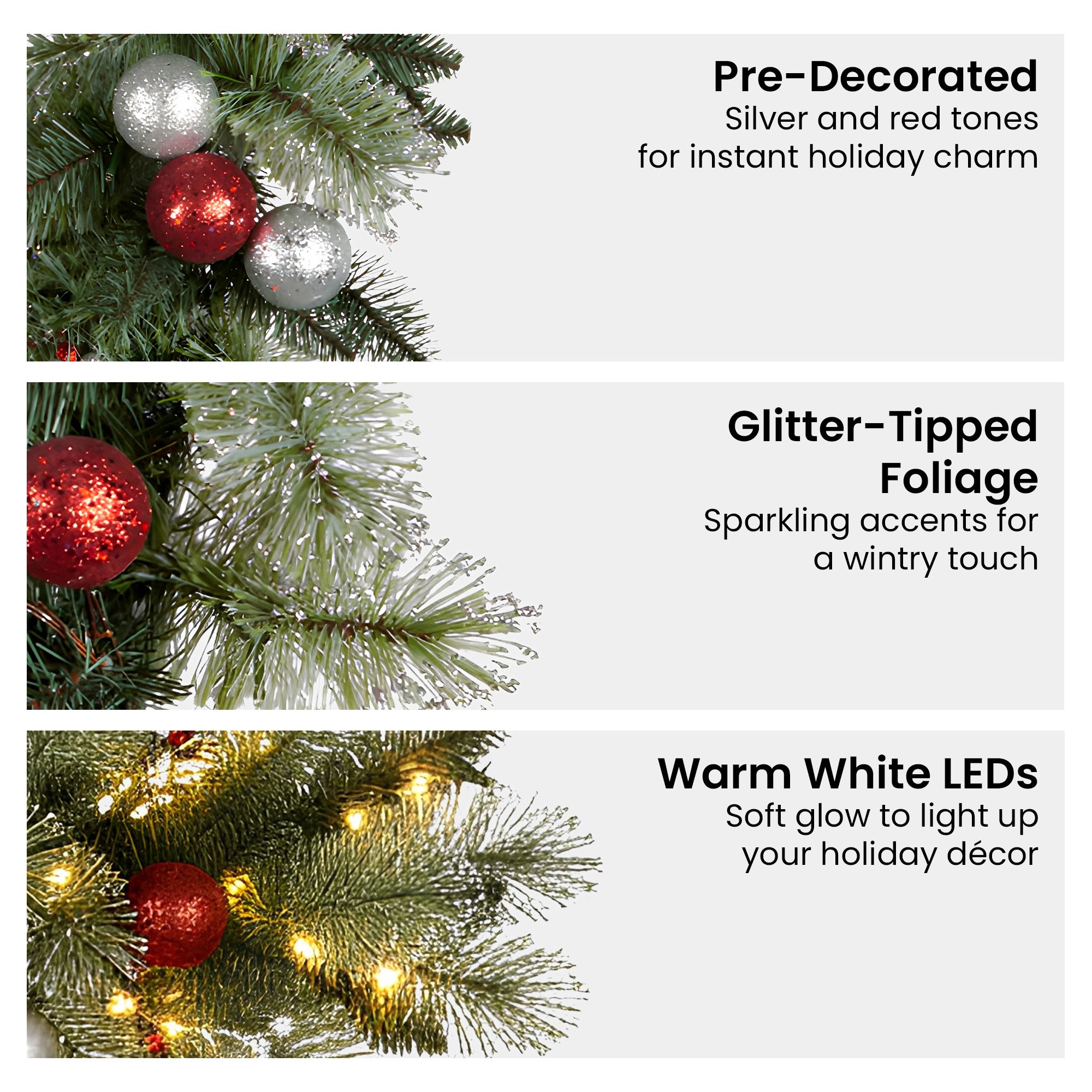 61cm Pre-Lit Christmas Wreath – Baubles & Berries, 50 LED Warm White
