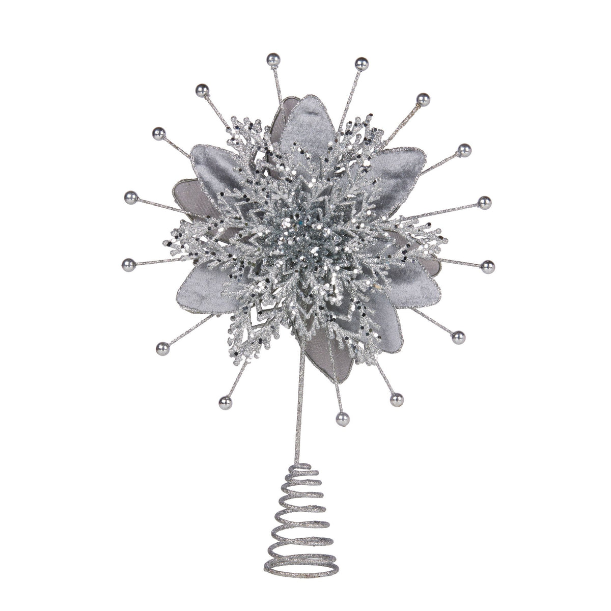 38CM Silver Poinsettia Tree Topper