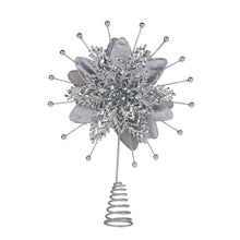 38cm Silver Poinsettia Christmas Tree Topper