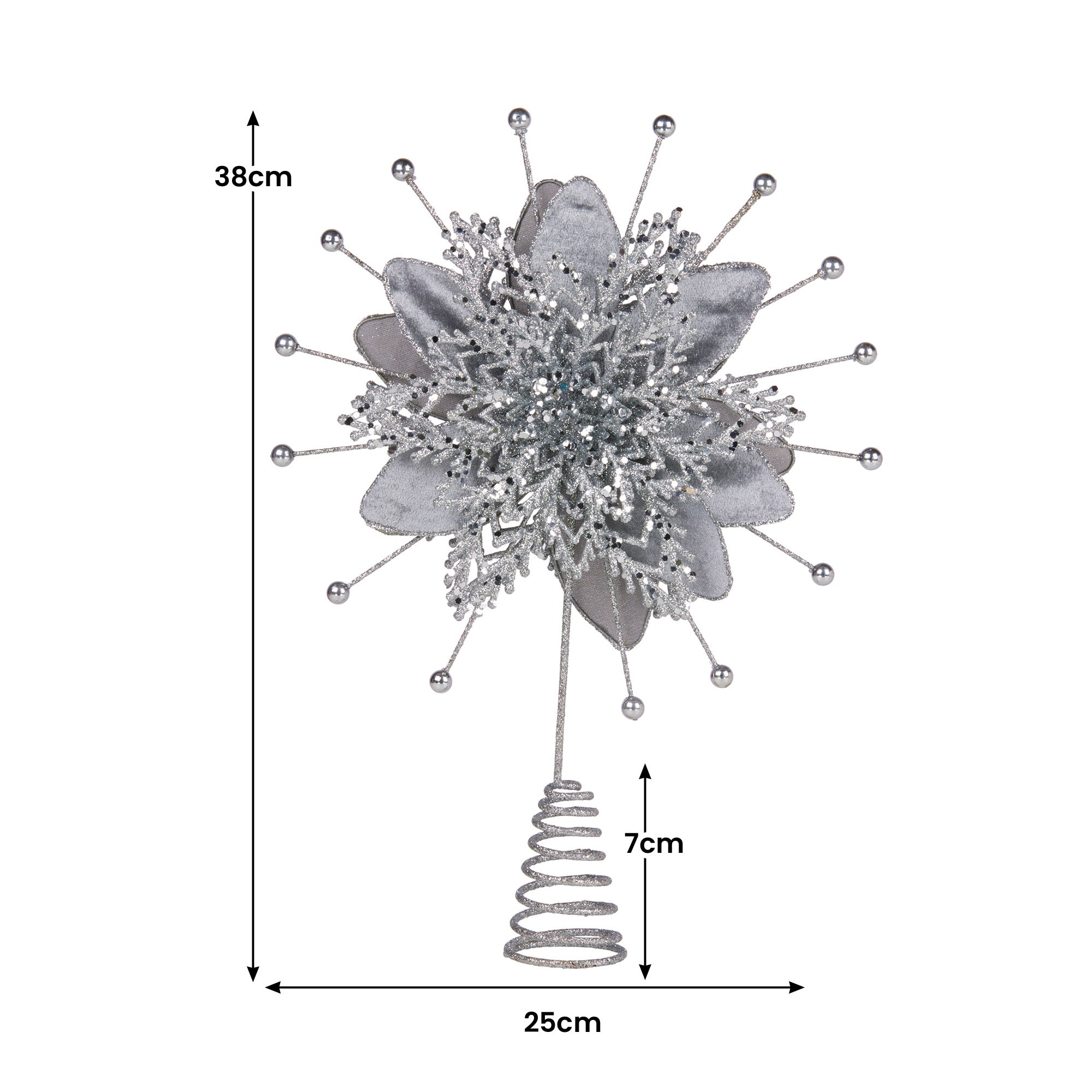 38cm Silver Poinsettia Christmas Tree Topper