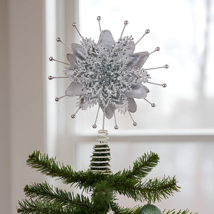 38CM Silver Poinsettia Tree Topper