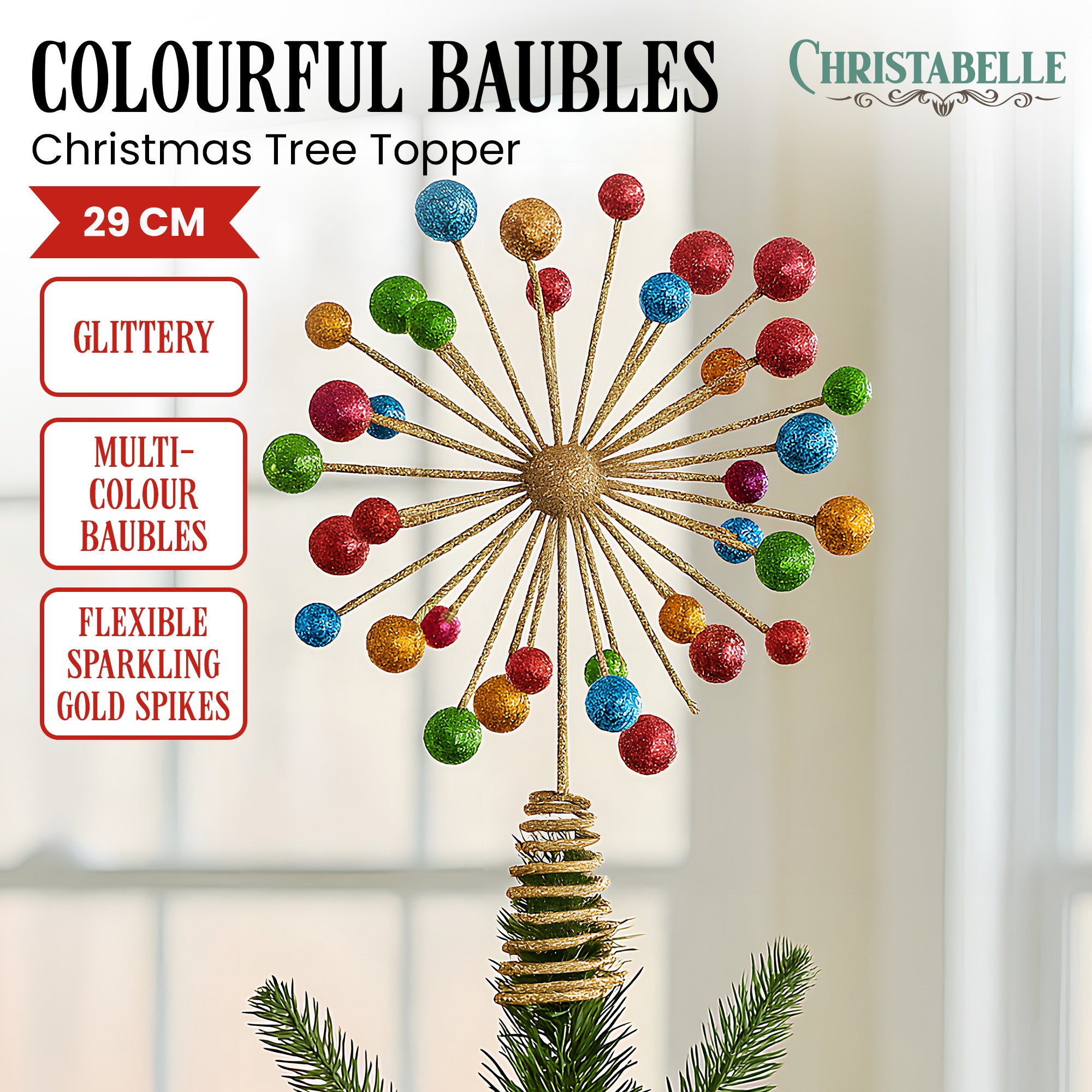 29CM Gold Tree Topper with Glitter Baubles