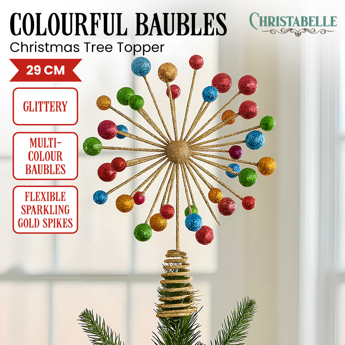 29CM Gold Tree Topper with Glitter Baubles