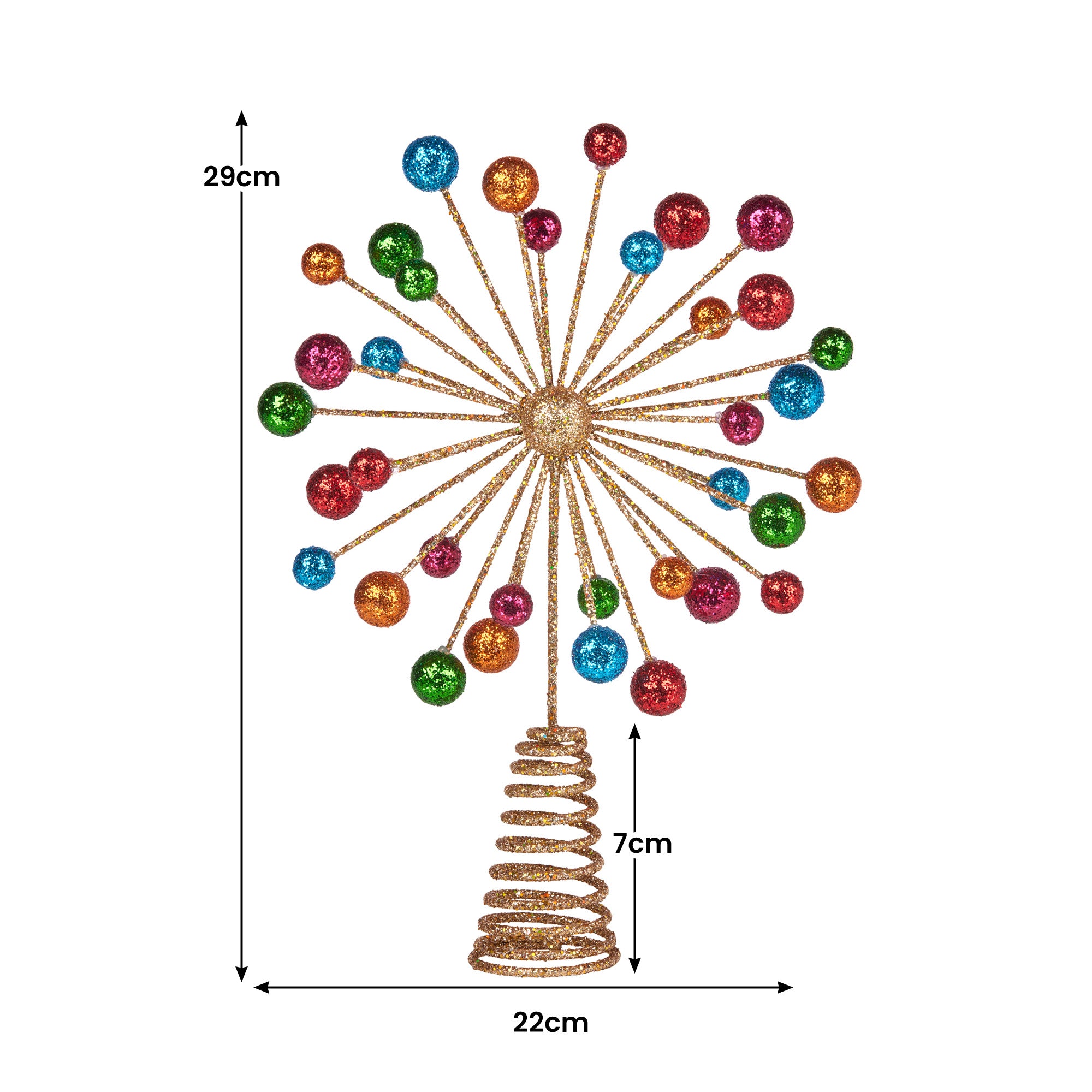 29CM Christmas Tree Topper – Gold Spikes, Multicolour Baubles