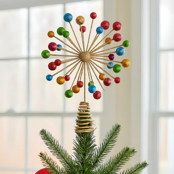 29CM Christmas Tree Topper – Gold Spikes, Multicolour Baubles