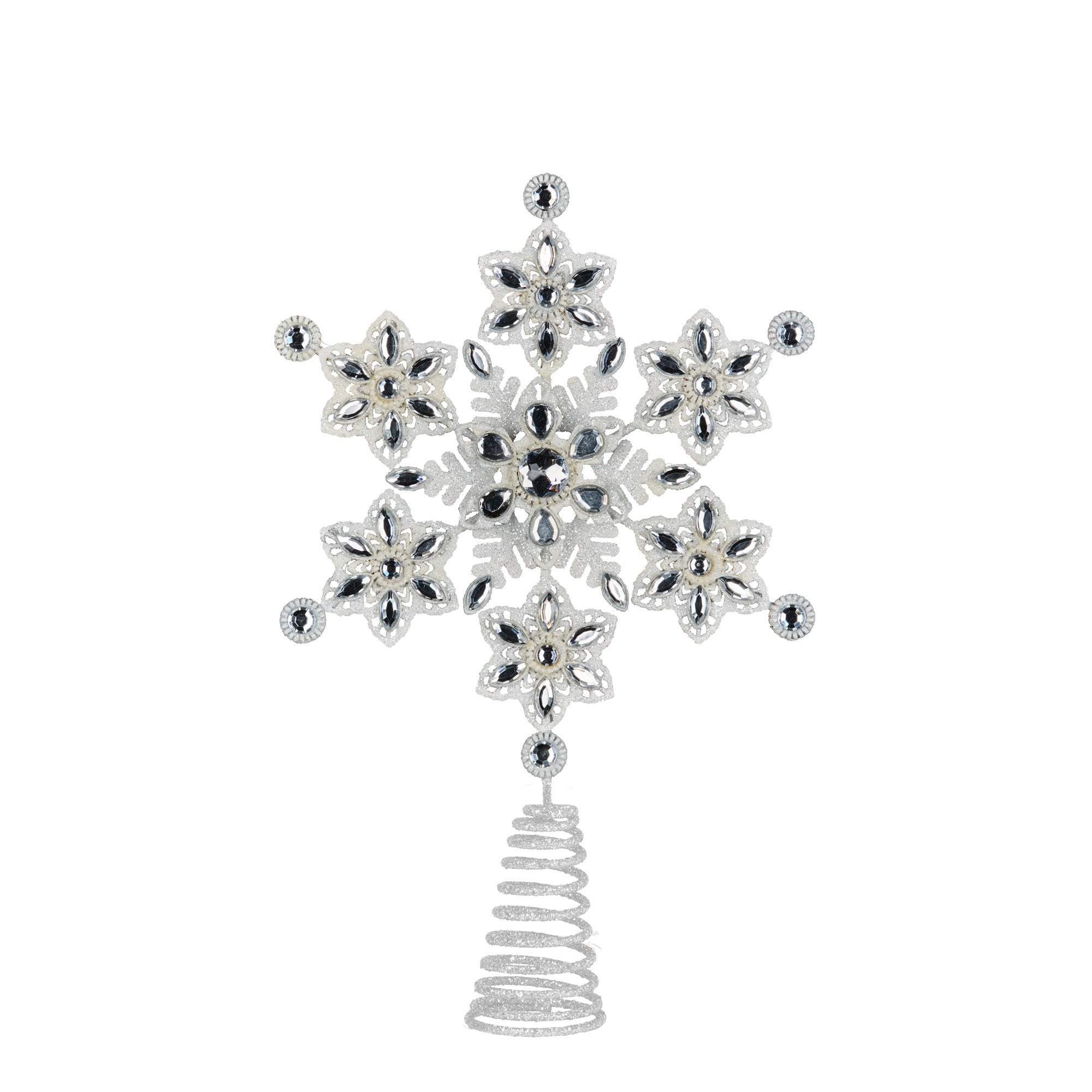 31CM Snowflake Christmas Tree Topper – Beaded Metal Design