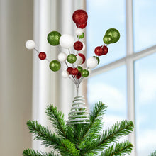 30cm Bauble Christmas Tree Topper – Red White Green Glitter